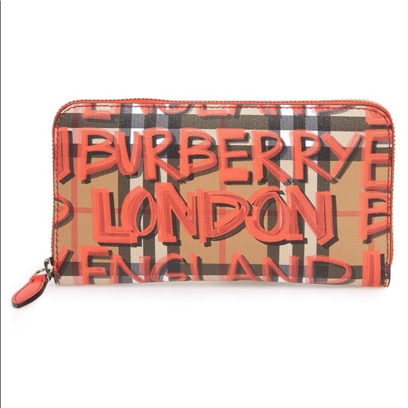 Burberry Handbags - Graffiti Print Calfskin Leather Zip Around Wallet